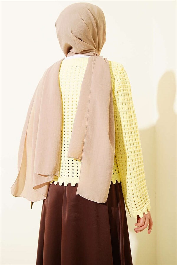 Short Knit Cardigan with Mini Flower Embroidery, Yellow
