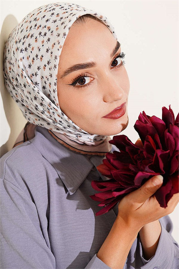 Mini Floral Striped Gradient Scarf White