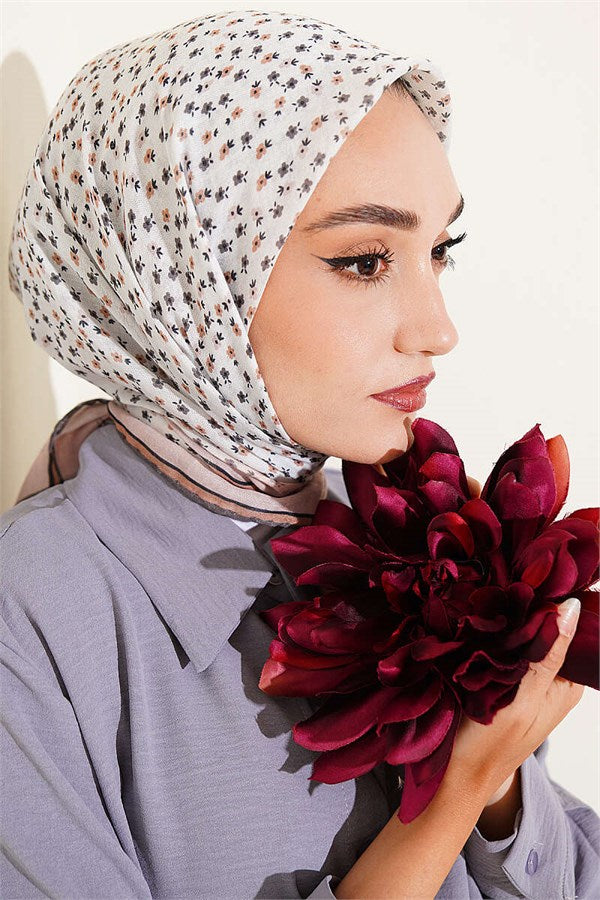 Mini Floral Striped Gradient Scarf White