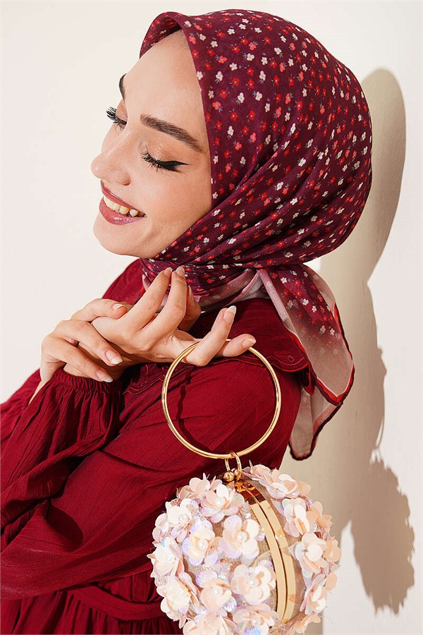 Mini Floral Striped Gradient Scarf Burgundy
