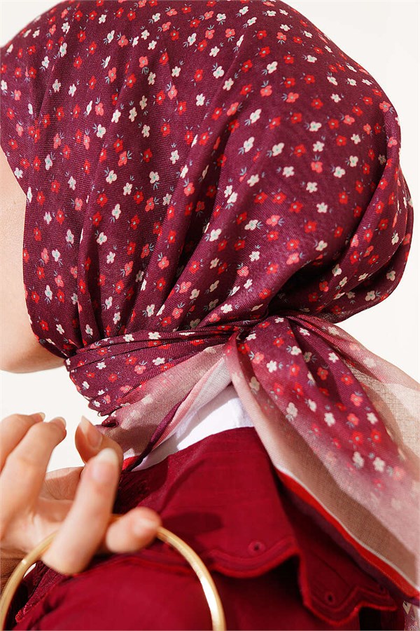 Mini Floral Striped Gradient Scarf Burgundy