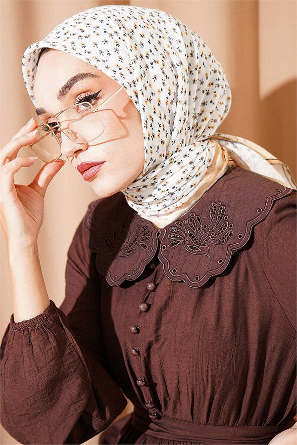 Mini Floral Striped Gradient Scarf, Ecru