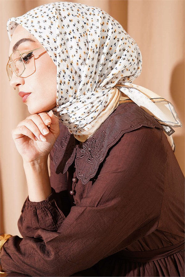 Mini Floral Striped Gradient Scarf, Ecru