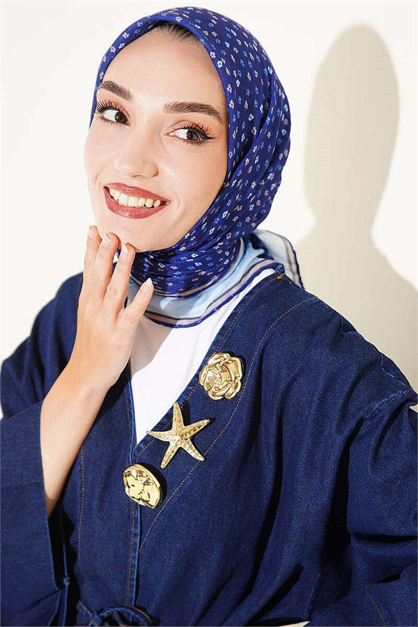 Mini Floral Gradient Scarf Navy Blue