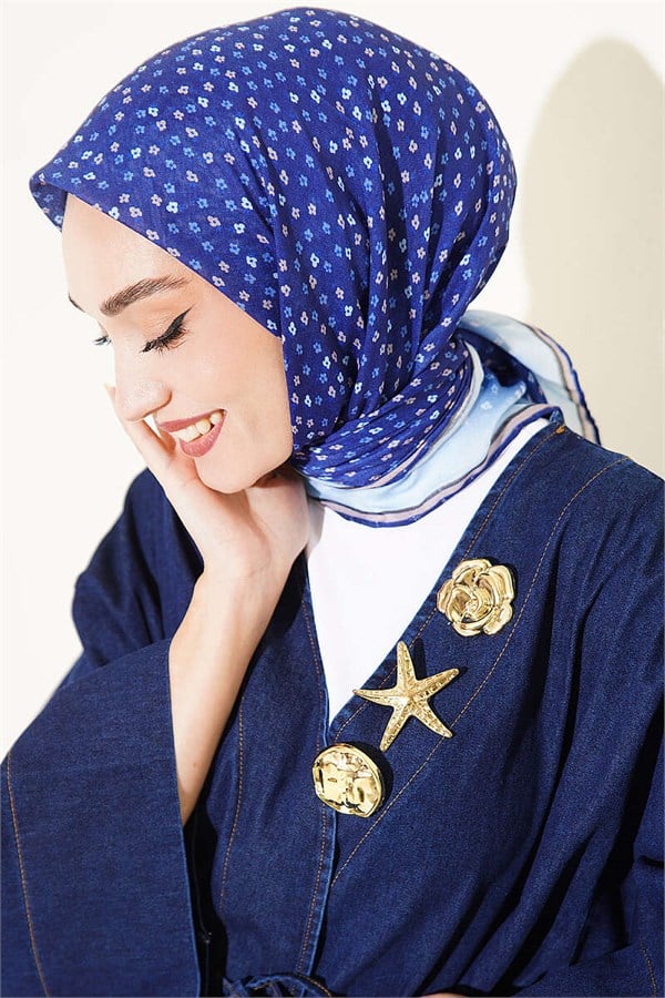 Mini Floral Gradient Scarf Navy Blue