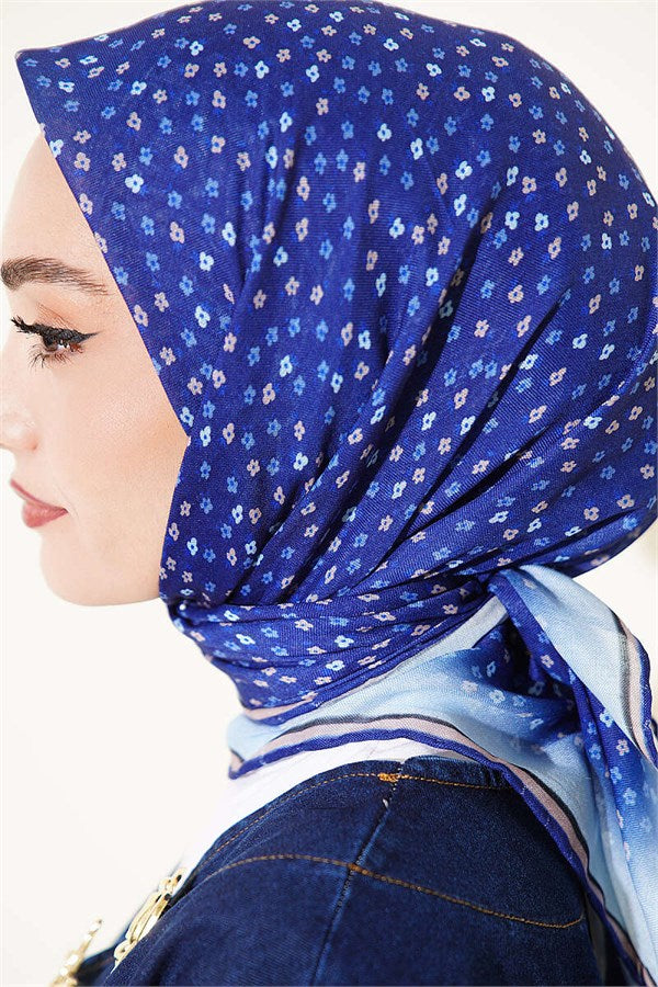 Mini Floral Gradient Scarf Navy Blue