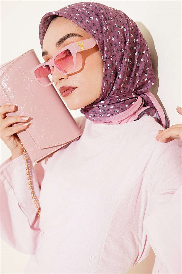 Mini Floral Striped Gradient Scarf Lilac