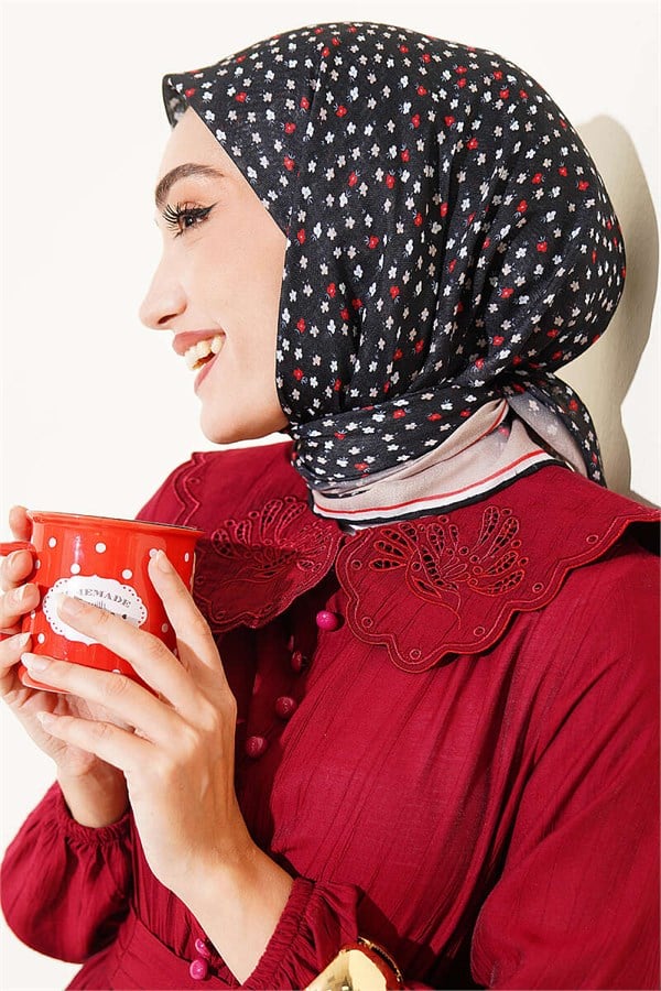 Mini Floral Striped Gradient Scarf Black