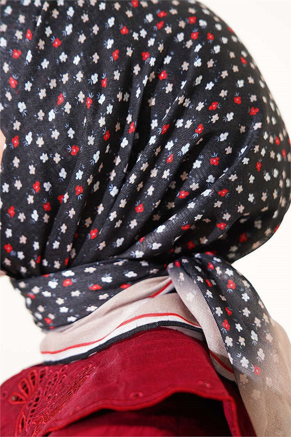 Mini Floral Striped Gradient Scarf Black