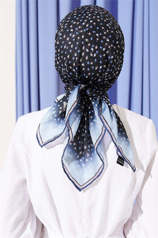 Mini Floral Striped Gradient Scarf Black Blue