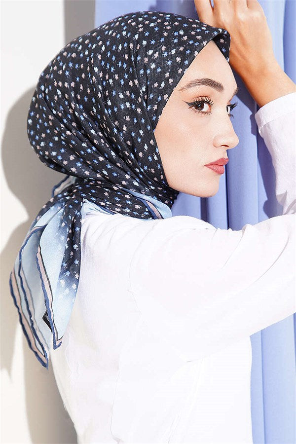 Mini Floral Striped Gradient Scarf Black Blue