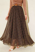 Mini Floral Chiffon Skirt with Woven Belt, Coffee