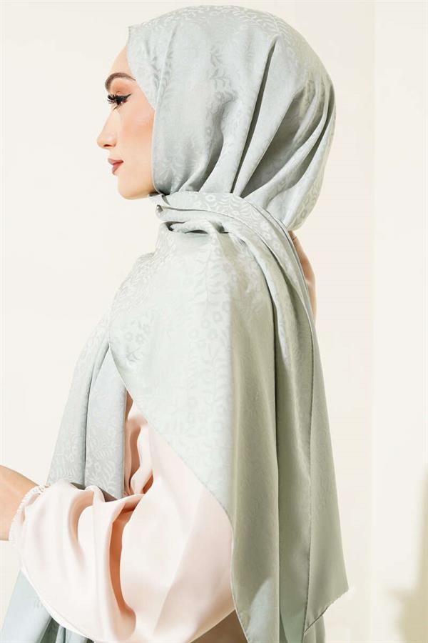 Mini Floral Jacquard Shawl Almond Green -87