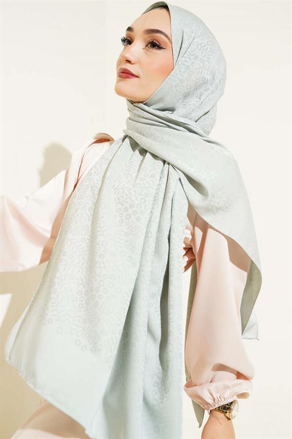Mini Floral Jacquard Shawl Almond Green -87