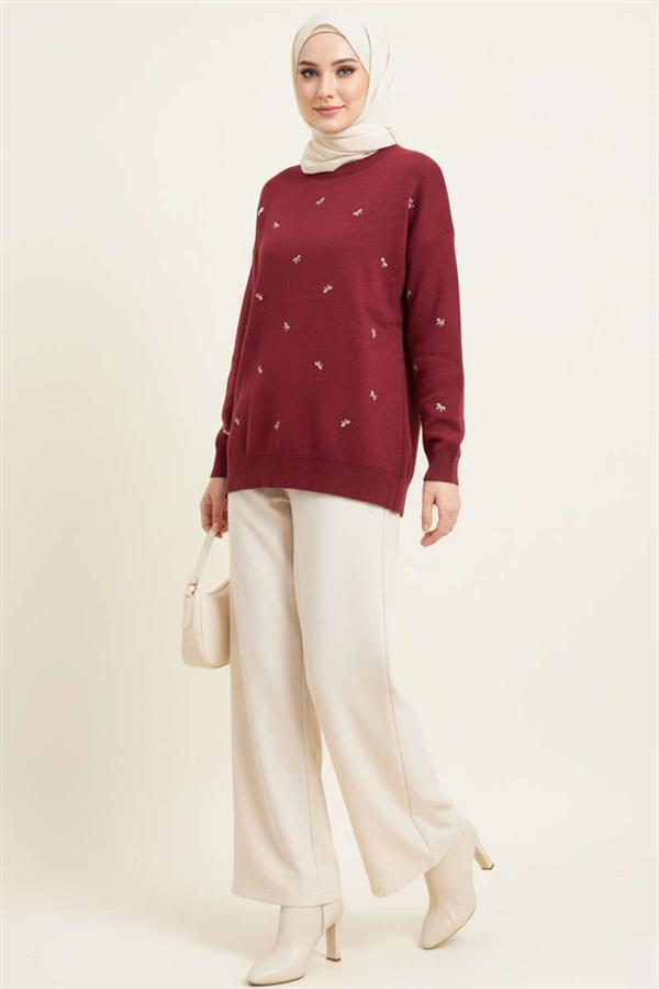 Mini Bow Knitted Tunic, Burgundy