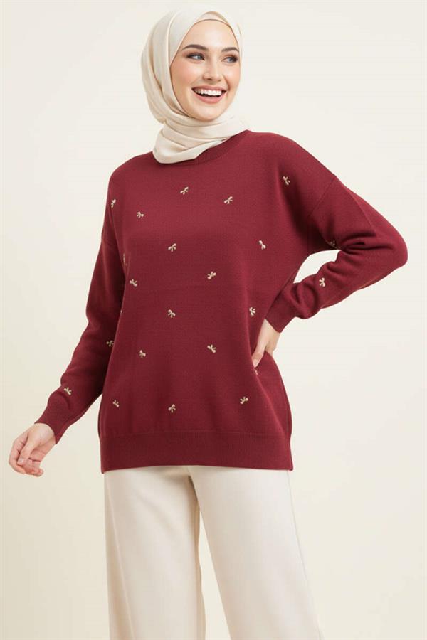 Mini Bow Knitted Tunic, Burgundy