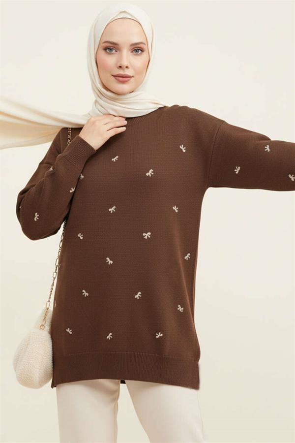 Mini Bow Knitted Tunic, Brown