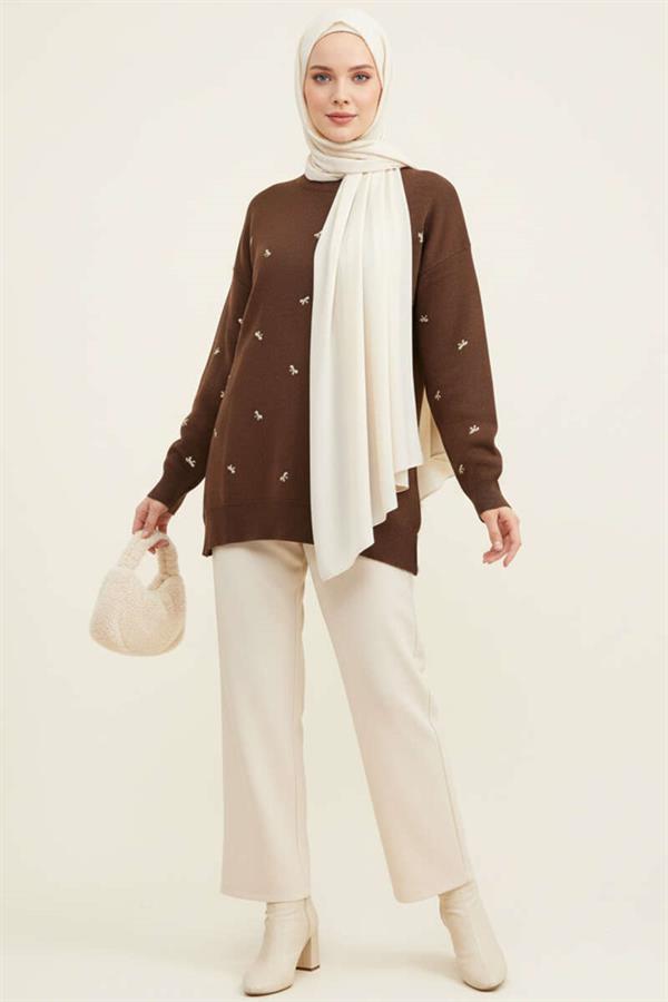 Mini Bow Knitted Tunic, Brown