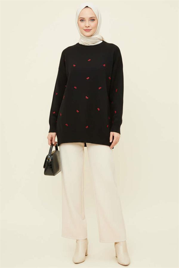 Mini Bow Knitted Tunic, Black