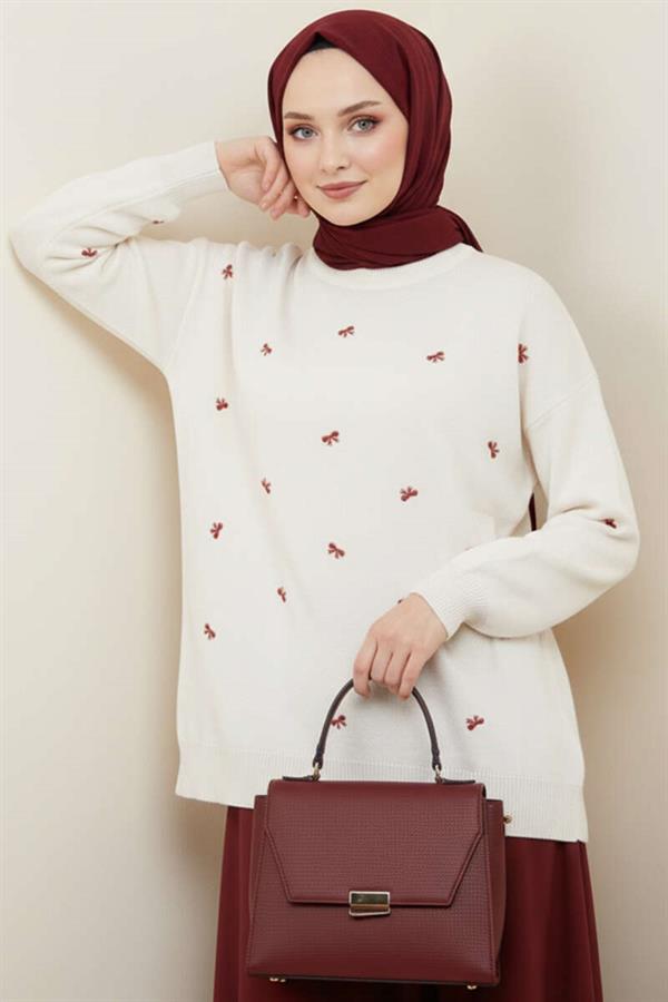 Mini Bow Knitted Tunic in Stone