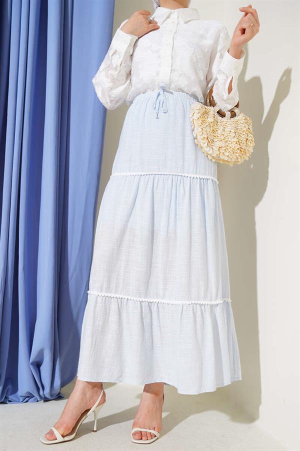 Mini Pompom Detailed Skirt Blue