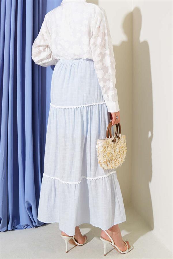 Mini Pompom Detailed Skirt Blue