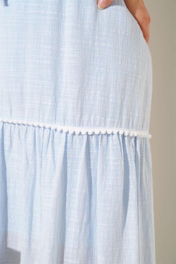 Mini Pompom Detailed Skirt Blue