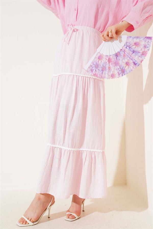 Mini Pompom Detailed Skirt Pink