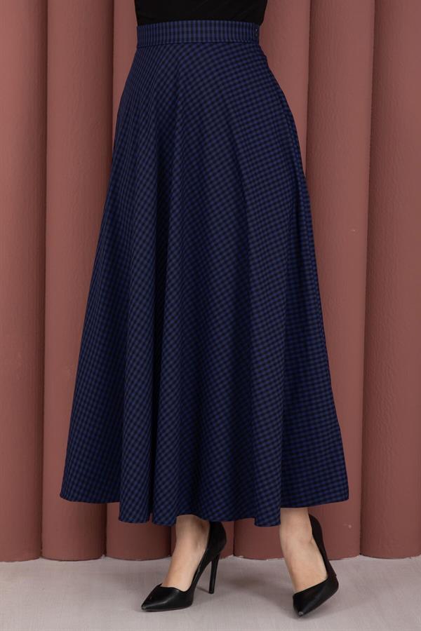 Mini Gingham Pattern Skirt in Navy Blue