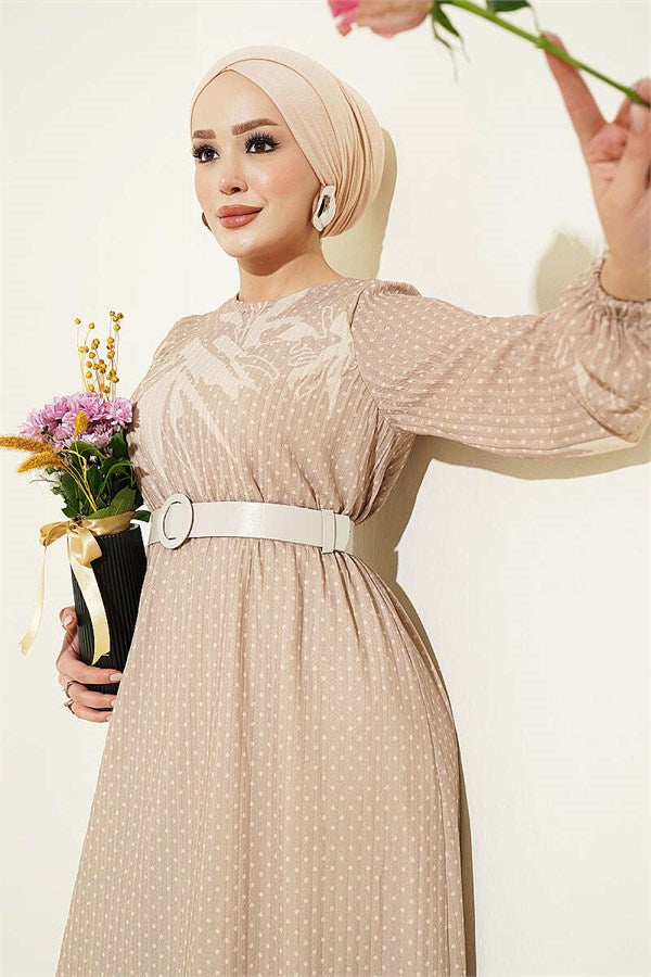 Mini Polka Dot Dress, Beige