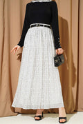 Mini Polka Dot Belted Pleated Skirt White