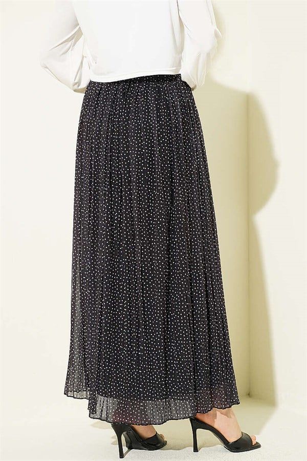 Mini Polka Dot Belted Pleated Skirt, Black