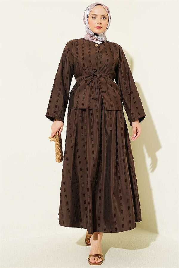 2 Piece Set with Mini Skirt and Tassel Detail, Coffee Color