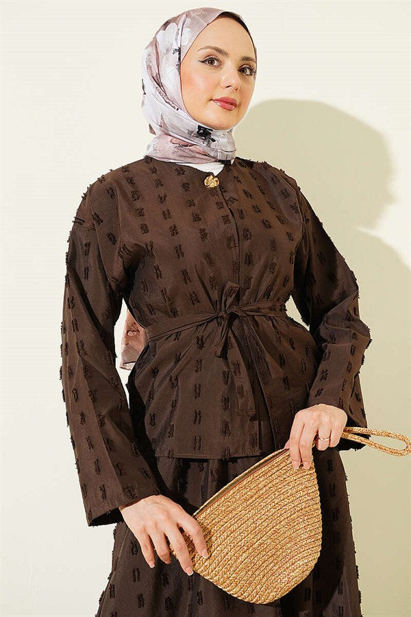 2 Piece Set with Mini Skirt and Tassel Detail, Coffee Color