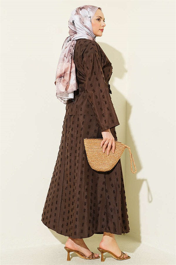 2 Piece Set with Mini Skirt and Tassel Detail, Coffee Color