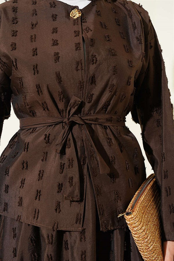 2 Piece Set with Mini Skirt and Tassel Detail, Coffee Color