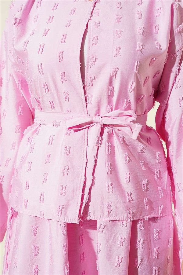 2 Piece Set with mini skirt and tassel detail, pink.