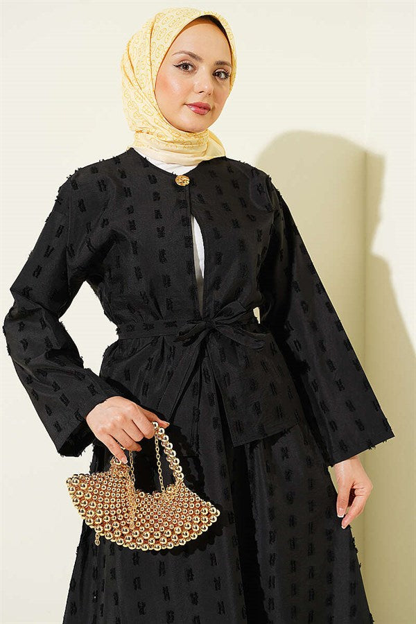 2 Piece Set with Mini Skirt and Tassel Detail, Black