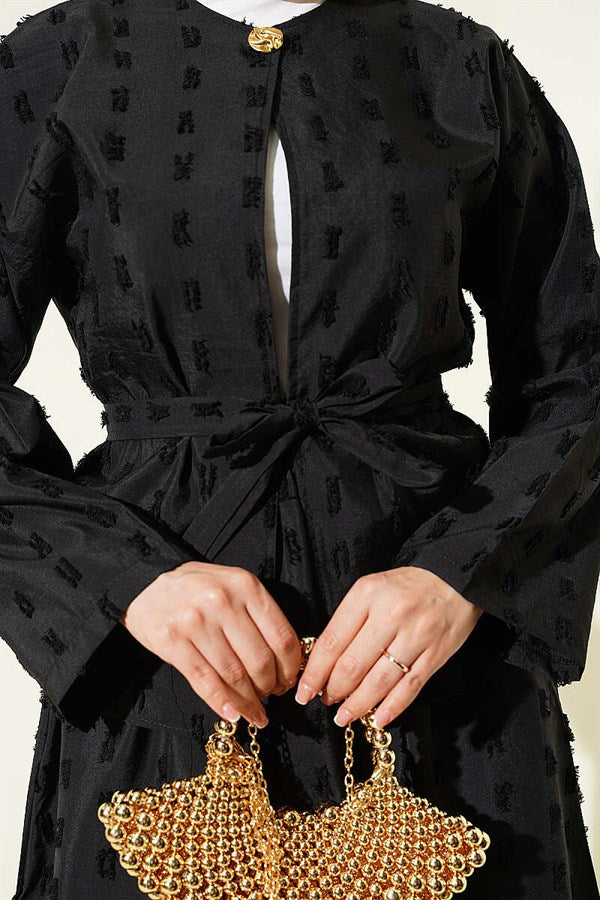 2 Piece Set with Mini Skirt and Tassel Detail, Black
