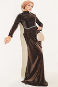 Mini Evening Dress with Stone Details, Brown