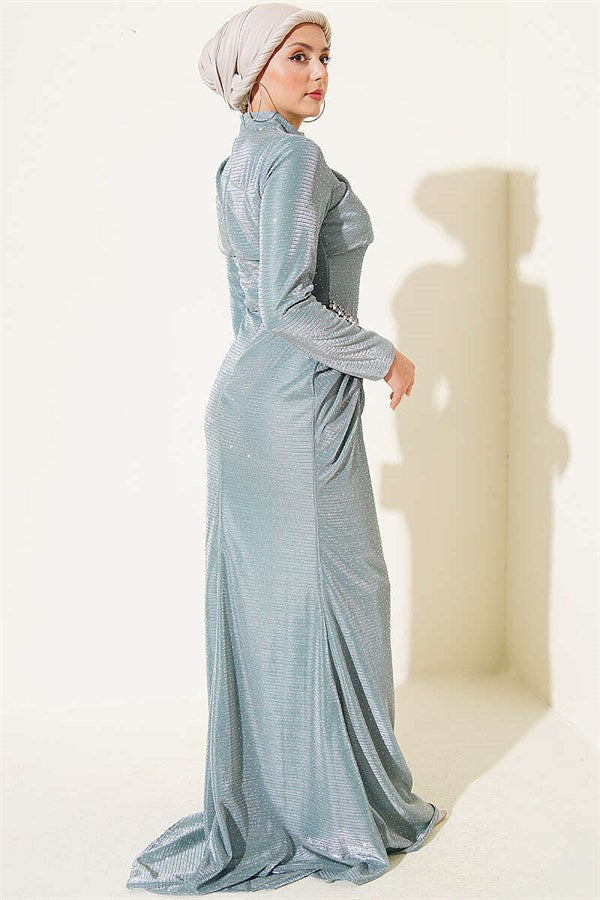 Mini Evening Dress with Stone Details, Mint