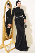 Mini Evening Dress with Stone Details, Black