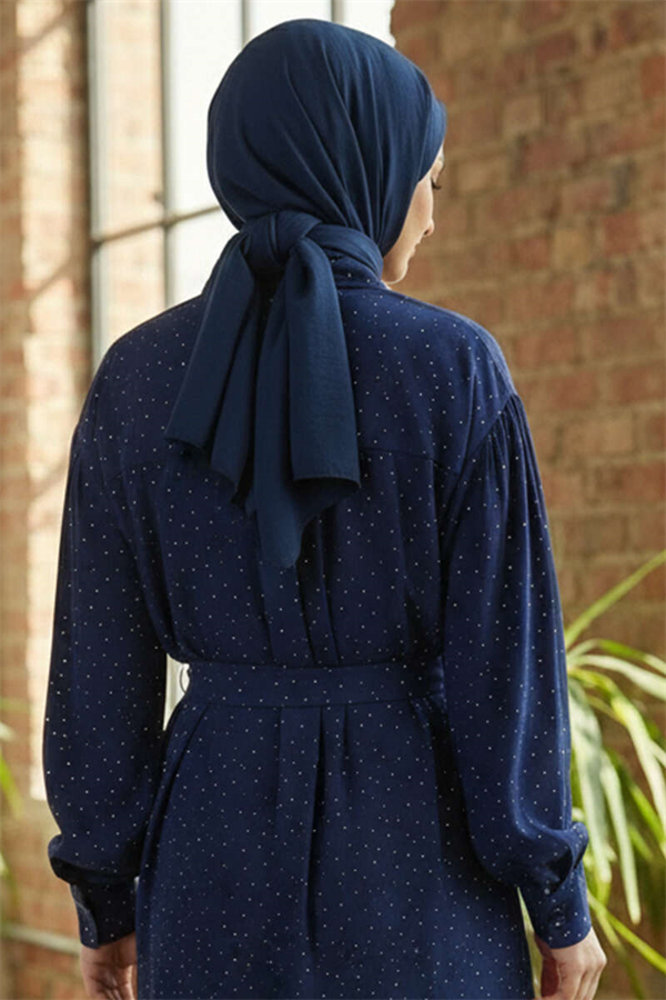 Mini Shirt with Stone Details and Belt, Navy Blue