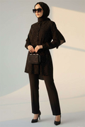 Mini Stone Detail Belted Shirt Black