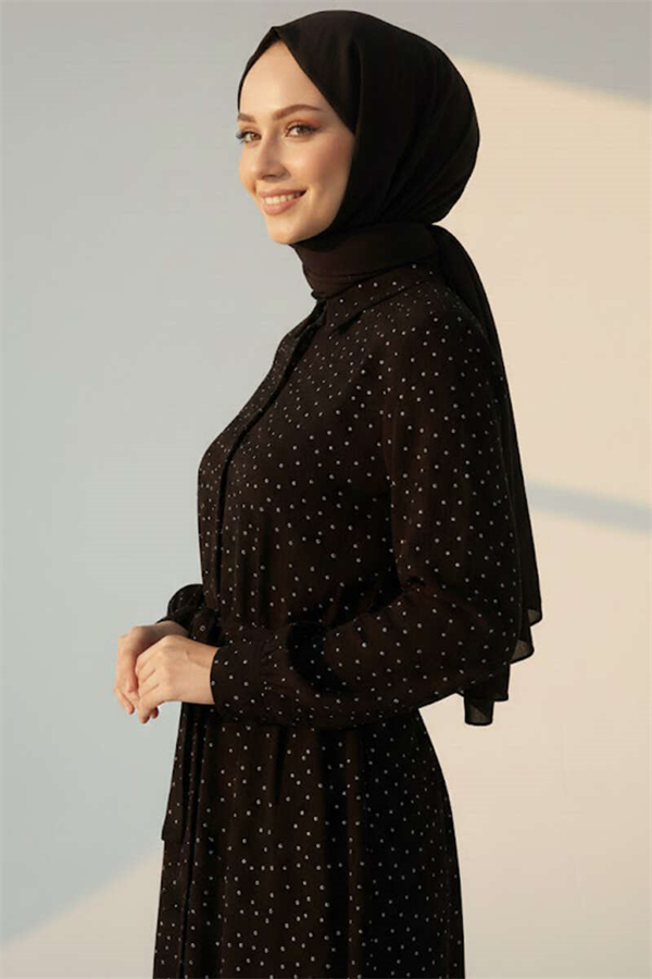 Mini Stone Detail Belted Shirt Black