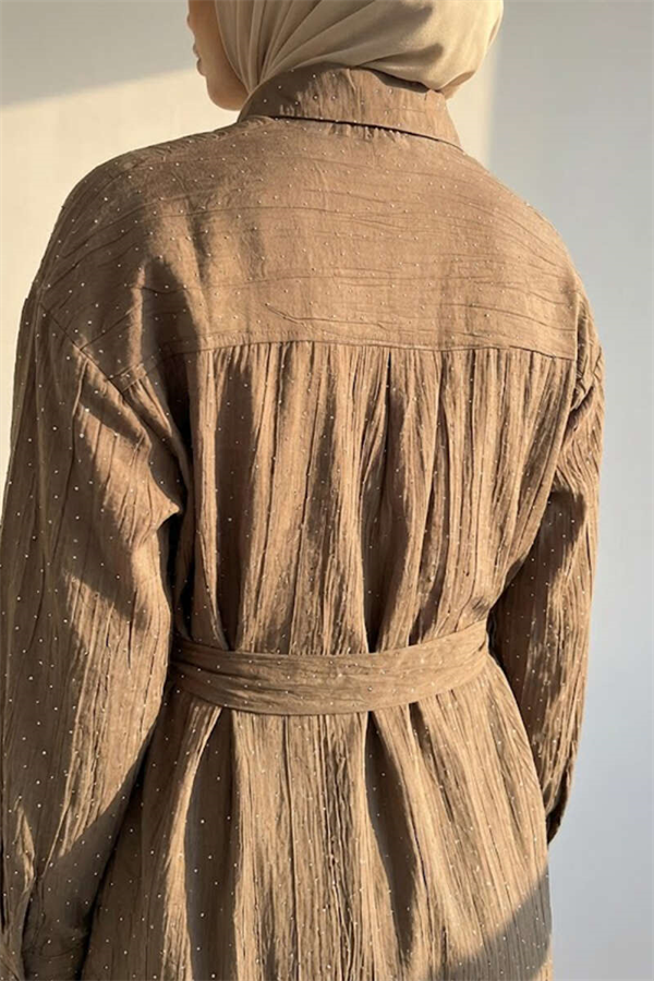 Mini Belted Shirt with Stone Details, Mink