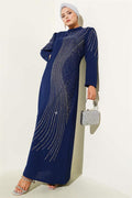 Mini Stone Embellished Evening Dress Navy Blue