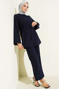 Mini Stone Embellished 2 Piece Set with Belt, Navy Blue