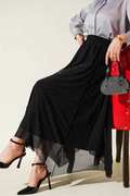 Mini Skirt with Rhinestones and Elastic Waist, Black