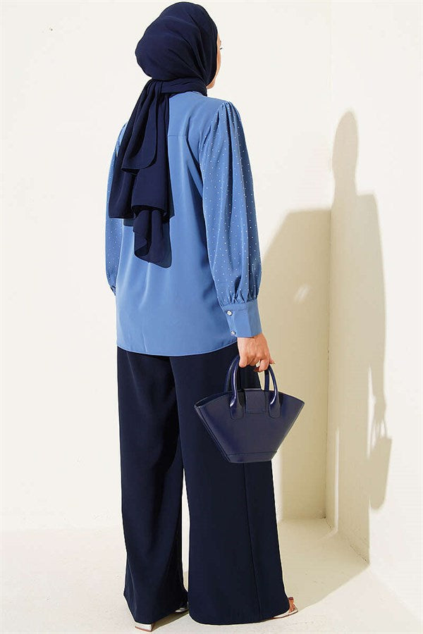 Mini Embellished Button Shirt Indigo